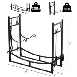 OUTSUNNY 33 In. L Wrought Iron Indoor Outdoor Fireplace Tool Set Log Rack Holder With Fireplace Tools -Fire Place Store outsunny firewood racks 842 129 1f 1000