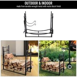 OUTSUNNY 33 In. L Wrought Iron Indoor Outdoor Fireplace Tool Set Log Rack Holder With Fireplace Tools -Fire Place Store outsunny firewood racks 842 129 44 1000