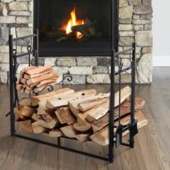 OUTSUNNY 33 In. L Wrought Iron Indoor Outdoor Fireplace Tool Set Log Rack Holder With Fireplace Tools -Fire Place Store outsunny firewood racks 842 129 4f 1000