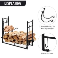 OUTSUNNY 33 In. L Wrought Iron Indoor Outdoor Fireplace Tool Set Log Rack Holder With Fireplace Tools -Fire Place Store outsunny firewood racks 842 129 76 1000