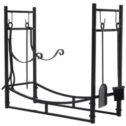 OUTSUNNY 33 In. L Wrought Iron Indoor Outdoor Fireplace Tool Set Log Rack Holder With Fireplace Tools -Fire Place Store outsunny firewood racks 842 129 c3 1000