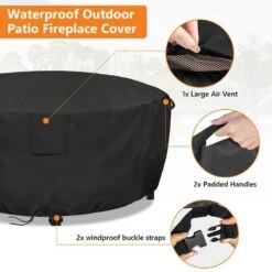 Fire Pit Cover Round, Full Coverage Patio Outdoor Fireplace Cover, Waterproof Fire Bowl Cover, Black, 45 In.D X 25 In.H -Fire Place Store ovcrnibi fire pit covers and accessories wj 003 4 zhd 4f 1000
