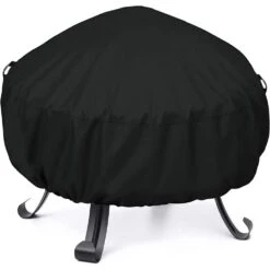 Outdoor Grill Waterproof Cover Round Fire Pit Cover, Black, 45 In. D X 25 In. H