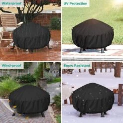 Outdoor Grill Waterproof Cover Round Fire Pit Cover, Black, 45 In. D X 25 In. H -Fire Place Store ovcrnibi fire pit covers and accessories wj 003 4 zhd 76 1000 1