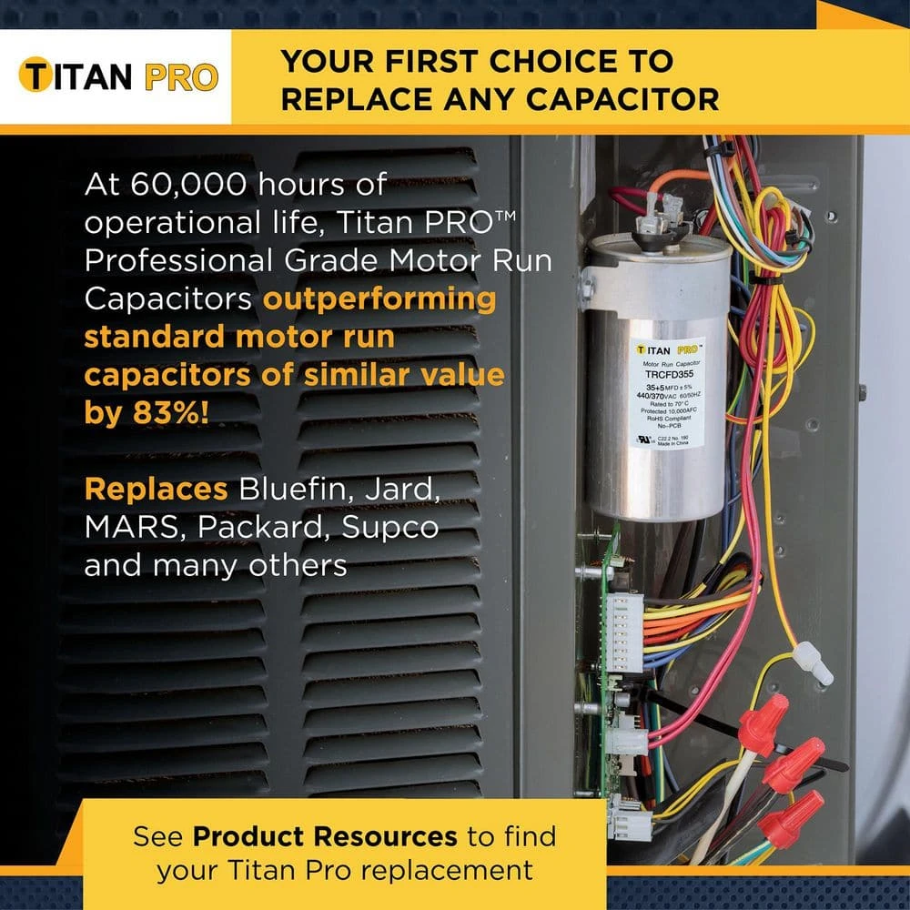TITAN PRO 70 Plus 5 MFD 440/370V Dual Voltage Round Run Capacitor 3 TITAN PRO 70 Plus 5 MFD 440/370V Dual Voltage Round Run Capacitor - Image 3