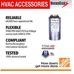 TITAN HD 40 Plus 5 MFD, 440-Volt/370-Volt Dual Voltage Round Run Capacitor -Fire Place Store packard grow room ventilation prcfd405a c3 1000