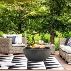 Sonoma 39 In. X 18 In. Round Cement Propane Gas Fire Pit Kit Bowl In Pewter With 54 Lbs. Bag Of 0.75 In. Black Lava Rock -Fire Place Store pewter natco fire pit kits ms6lp 31 1000