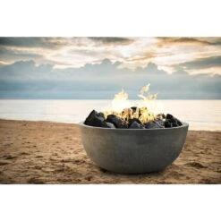 Sonoma 39 In. X 18 In. Round Cement Propane Gas Fire Pit Kit Bowl In Pewter With 54 Lbs. Bag Of 0.75 In. Black Lava Rock -Fire Place Store pewter natco fire pit kits ms6lp 76 1000