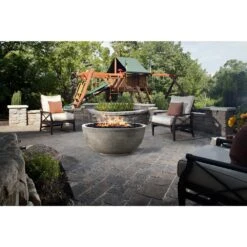 Sonoma 39 In. X 18 In. Round Cement Natural Gas Fire Pit Kit Bowl In Pewter With 54 Lbs. Bag Of 0.75 In. Black Lava Rock -Fire Place Store pewter natco fire pit kits ms6ng 44 1000