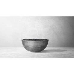 Sonoma 39 In. X 18 In. Round Cement Natural Gas Fire Pit Kit Bowl In Pewter With 54 Lbs. Bag Of 0.75 In. Black Lava Rock