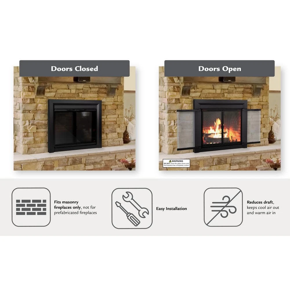 Carlisle Large Black Cabinet Style Glass Fireplace Doors 3 Carlisle Large Black Cabinet Style Glass Fireplace Doors - Image 3