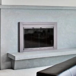 Clairmont Large Skyline Nickel Glass Fireplace Doors