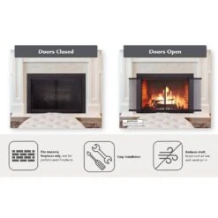 Linear Aluminum X-Small Black Glass Fireplace Doors -Fire Place Store pleasant hearth fireplace doors sl 4011bl 40 1000