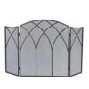 Gothic Black Steel 3-Panel Fireplace Screen