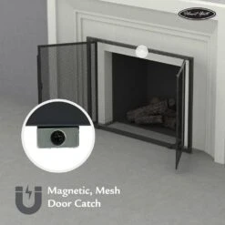 Manchester Large Size Black Steel And Glass Single-Panel Fireplace Screen With Doors -Fire Place Store pleasant hearth fireplace screens fa183s l 1d 1000