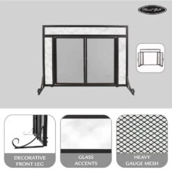 Manchester Large Size Black Steel And Glass Single-Panel Fireplace Screen With Doors -Fire Place Store pleasant hearth fireplace screens fa183s l 40 1000