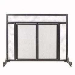 Manchester Large Size Black Steel And Glass Single-Panel Fireplace Screen With Doors