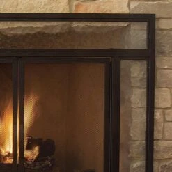 Manchester Large Size Black Steel And Glass Single-Panel Fireplace Screen With Doors -Fire Place Store pleasant hearth fireplace screens fa183s l 76 1000
