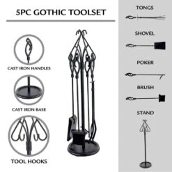 Gothic 5-Piece Fireplace Tool Set With Decorative Handles 9 Gothic 5-Piece Fireplace Tool Set With Decorative Handles -Fire Place Store pleasant hearth fireplace tools 666 40 1000