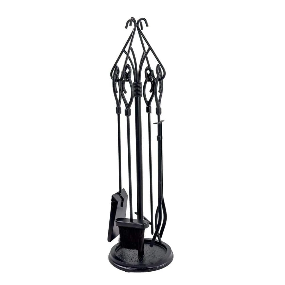 Gothic 5-Piece Fireplace Tool Set With Decorative Handles 1 Gothic 5-Piece Fireplace Tool Set With Decorative Handles