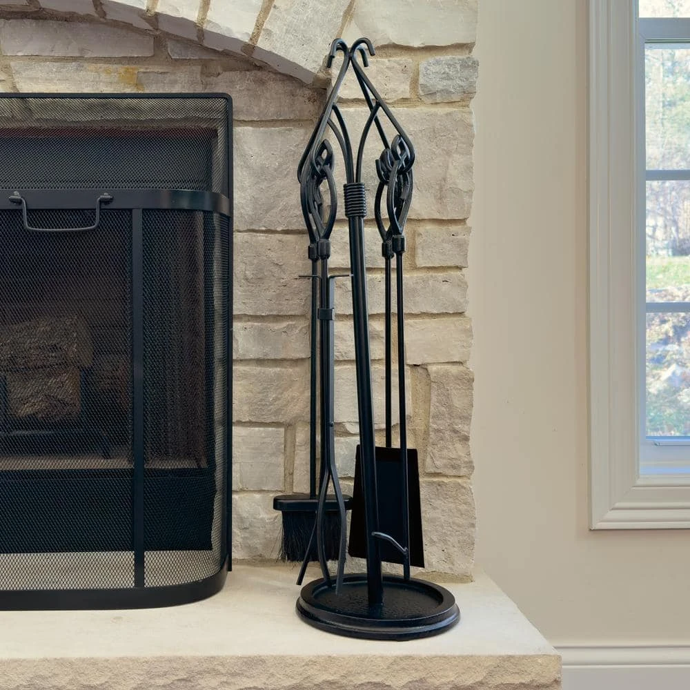 Gothic 5-Piece Fireplace Tool Set With Decorative Handles 2 Gothic 5-Piece Fireplace Tool Set With Decorative Handles - Image 2
