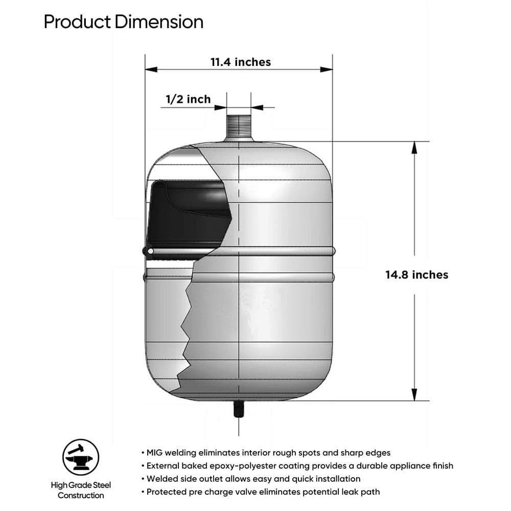 Water Heater Expansion Tank / Bladder Tank 4.8 Gal. Capacity 4 Water Heater Expansion Tank / Bladder Tank 4.8 Gal. Capacity - Image 4