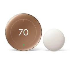 Google Nest Learning Thermostat (4th Gen) With Nest Temperature Sensor (2nd Gen) - Polished Gold