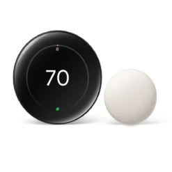 Google Nest Learning Thermostat (4th Gen) With Nest Temperature Sensor (2nd Gen) -Polished Obsidian