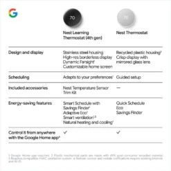 Google Nest Learning Thermostat (4th Gen) With Nest Temperature Sensor (2nd Gen) - Polished Silver -Fire Place Store polished silver google programmable thermostats ga05551 us 31 1000