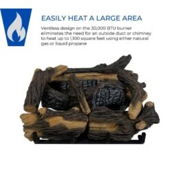 30,000 BTU Heating Ventless Gas Log Set With 18 Dual Fuel Technology -Fire Place Store procom heating ventless gas fireplace logs 210126 1f 1000
