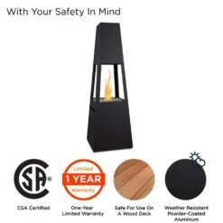 Ferro 70" Outdoor Metal Chiminea Fire Pit With Hidden Propane Tank In Black -Fire Place Store real flame chimineas 13083lp blk 44 1000