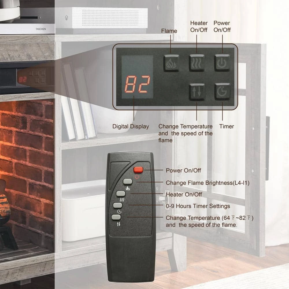 CLIHOME 55 In. Embedded Wall Mount Electric Fireplace TV Media Stand In Reclaimed Barnwood Color 6 CLIHOME 55 In. Embedded Wall Mount Electric Fireplace TV Media Stand In Reclaimed Barnwood Color - Image 6