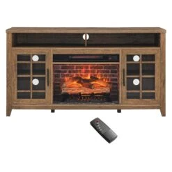 55 In. Freestanding Electric Fireplace In Reclaimed Barnwood TV Media Stand With KD Inserts Heater -Fire Place Store reclaimed barnwood maocao hoom fireplace tv stands sf132634 44 1000
