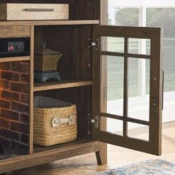 55 In. Freestanding Electric Fireplace In Reclaimed Barnwood TV Media Stand With KD Inserts Heater -Fire Place Store reclaimed barnwood maocao hoom fireplace tv stands sf132634 4f 1000