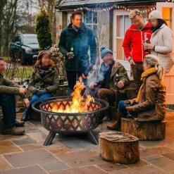 36 In. Antique Black Outdoor Built-in Grill Fire Pits With Mesh Spark Screen Poker For Outside BBQ Bonfire -Fire Place Store runesay wood burning fire pits tt15 31 1000