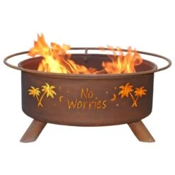 No Worries 29 In. X 18 In. Round Steel Wood Burning Fire Pit In Rust With Grill Poker Spark Screen And Cover -Fire Place Store rust patina wood burning fire pits f121 44 1000
