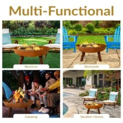 Rustic 34 In. X 15 In. Round Large Cast Iron Wood-Burning Fire Pit Bowl -Fire Place Store rust sunnydaze wood burning fire pits rcm lg570 44 1000