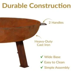 Rustic 34 In. X 15 In. Round Large Cast Iron Wood-Burning Fire Pit Bowl -Fire Place Store rust sunnydaze wood burning fire pits rcm lg570 4f 1000