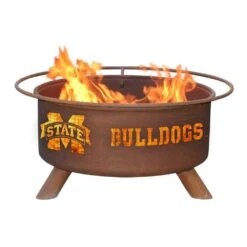 Mississippi State 29 In. X 18 In. Round Steel Wood Burning Rust Fire Pit With Grill Poker Spark Screen And Cover -Fire Place Store rust wood burning fire pits f246 44 1000