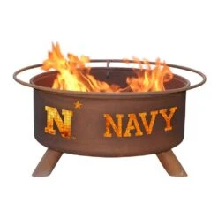 Navy 29 In. X 18 In. Round Steel Wood Burning Rust Fire Pit With Grill Poker Spark Screen And Cover -Fire Place Store rust wood burning fire pits f474 1f 1000
