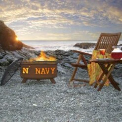 Navy 29 In. X 18 In. Round Steel Wood Burning Rust Fire Pit With Grill Poker Spark Screen And Cover -Fire Place Store rust wood burning fire pits f474 e1 1000