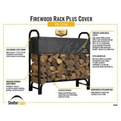 ShelterLogic 4 Ft. H X 4 Ft. D X 1 Ft. W Firewood Rack With Black Powder-Coated Finish And 2-Way Adjustable Polyester Cover 9 ShelterLogic 4 Ft. H X 4 Ft. D X 1 Ft. W Firewood Rack With Black Powder-Coated Finish And 2-Way Adjustable Polyester Cover -Fire Place Store shelterlogic firewood racks 90401 31 1000