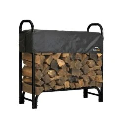 ShelterLogic 4 Ft. H X 4 Ft. D X 1 Ft. W Firewood Rack With Black Powder-Coated Finish And 2-Way Adjustable Polyester Cover