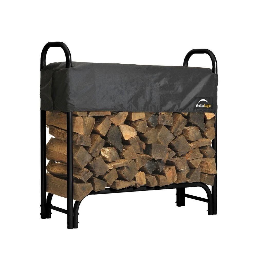 ShelterLogic 4 Ft. H X 4 Ft. D X 1 Ft. W Firewood Rack With Black Powder-Coated Finish And 2-Way Adjustable Polyester Cover 1 ShelterLogic 4 Ft. H X 4 Ft. D X 1 Ft. W Firewood Rack With Black Powder-Coated Finish And 2-Way Adjustable Polyester Cover