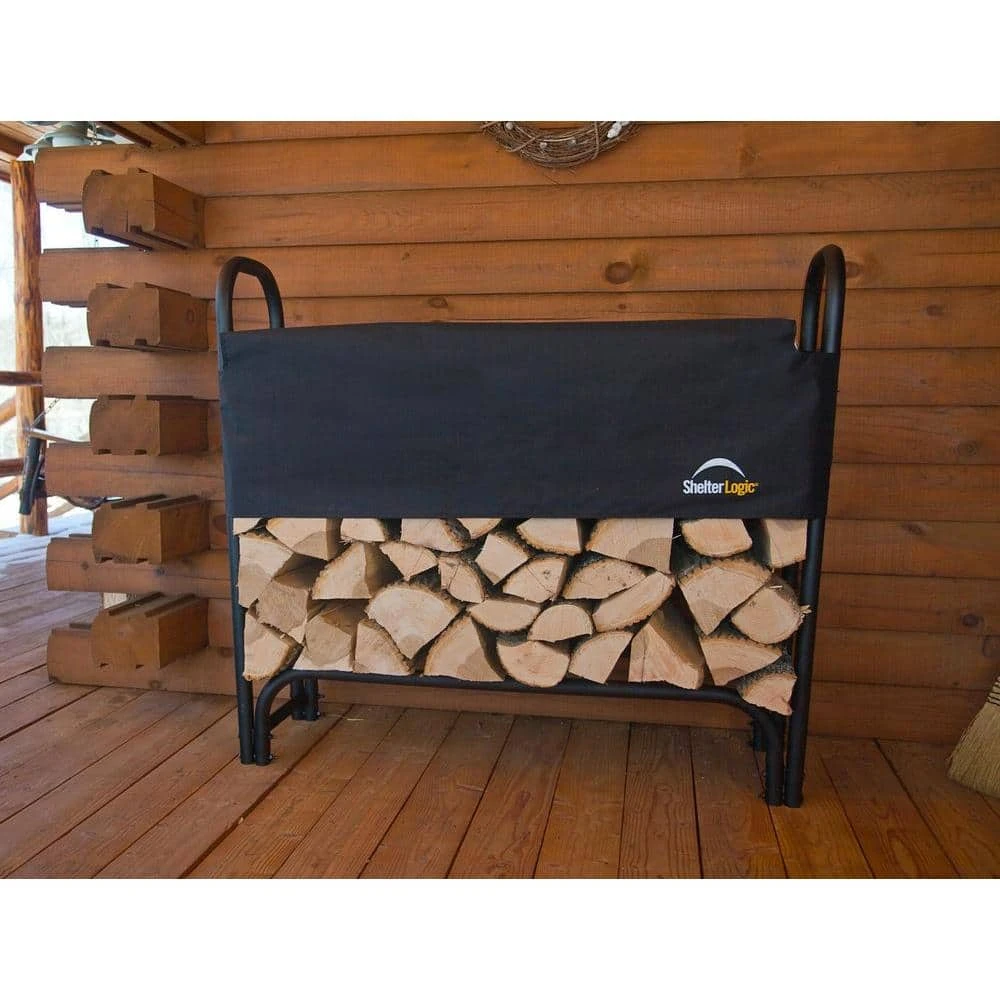 ShelterLogic 4 Ft. H X 4 Ft. D X 1 Ft. W Firewood Rack With Black Powder-Coated Finish And 2-Way Adjustable Polyester Cover 4 ShelterLogic 4 Ft. H X 4 Ft. D X 1 Ft. W Firewood Rack With Black Powder-Coated Finish And 2-Way Adjustable Polyester Cover - Image 4