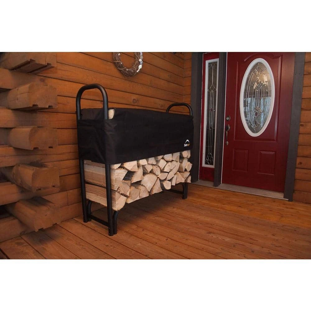 ShelterLogic 4 Ft. H X 4 Ft. D X 1 Ft. W Firewood Rack With Black Powder-Coated Finish And 2-Way Adjustable Polyester Cover 2 ShelterLogic 4 Ft. H X 4 Ft. D X 1 Ft. W Firewood Rack With Black Powder-Coated Finish And 2-Way Adjustable Polyester Cover - Image 2