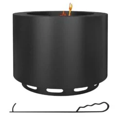 19 In. Portable Wood Burning Firepit With Poker, Low Smoke Camping Bonfire Stove, Stainless Steel, Black