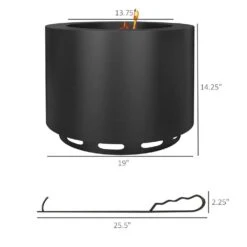 19 In. Portable Wood Burning Firepit With Poker, Low Smoke Camping Bonfire Stove, Stainless Steel, Black -Fire Place Store siavonce outdoor fireplaces xmj p174296 c3 1000