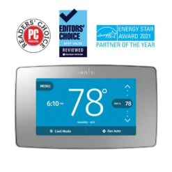 Emerson Sensi Touch 7-day Programmable Wi-Fi Smart Thermostat With Touchscreen Color Display, C-wire Required - Silver 25 Emerson Sensi Touch 7-day Programmable Wi-Fi Smart Thermostat With Touchscreen Color Display, C-wire Required - Silver -Fire Place Store silver emerson programmable thermostats st75s 31 1000