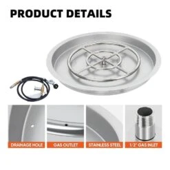 31 In. Outdoor Round Stainless Steel Drop In Fire Pit Pan For Natural Gas And Liquid Propane -Fire Place Store silver garvee fire pit covers and accessories hdtpho 14huqo5q 4f 1000